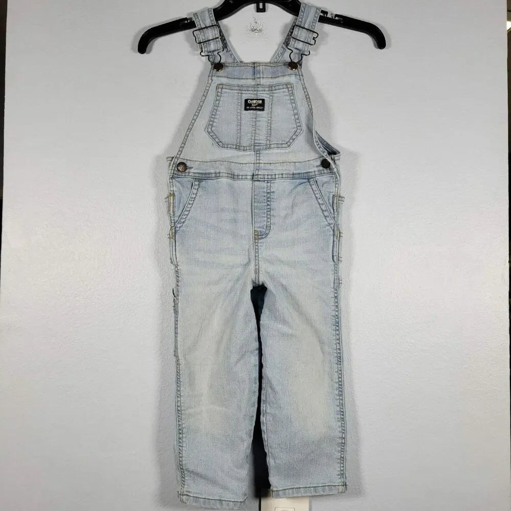 OshKosh B'Gosh Toddler Denim Overalls 4T Light Wash Vestbak Classic Americana
